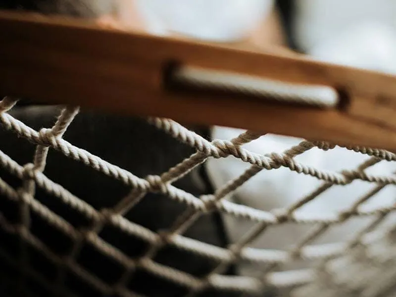 A close up showing a partial weave of a Cobble Mountain Hammock Chair