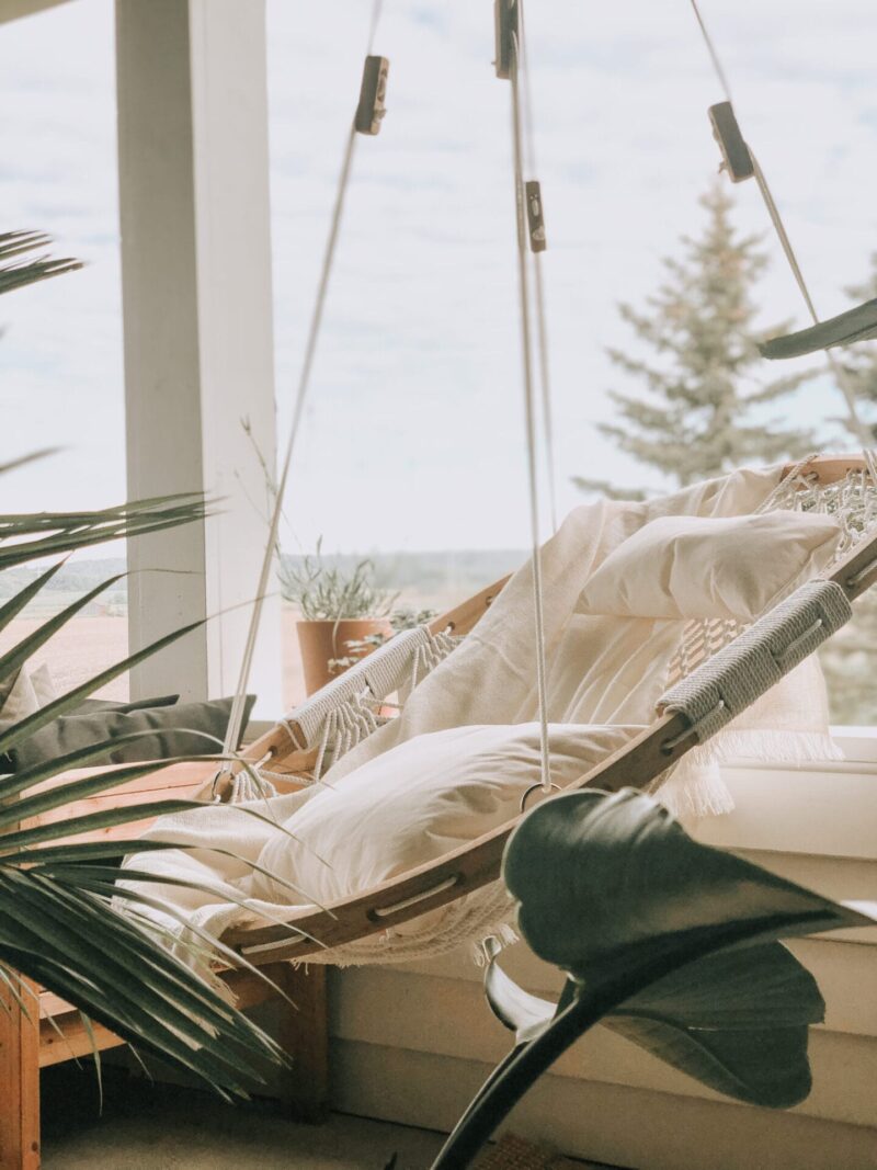 Hammock Chair with Blanket on Porch