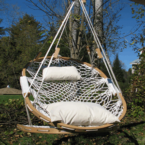 Cobble Mountain Summit Hammock Chair Hanging outdoors with the optional Cobble Mountain Summit foothold hanging below it.