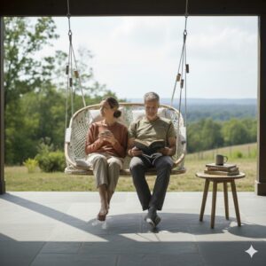 cobble mountain double hammock chair back covered patio couple